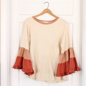 Easel Color Block Bell Sleeve Top